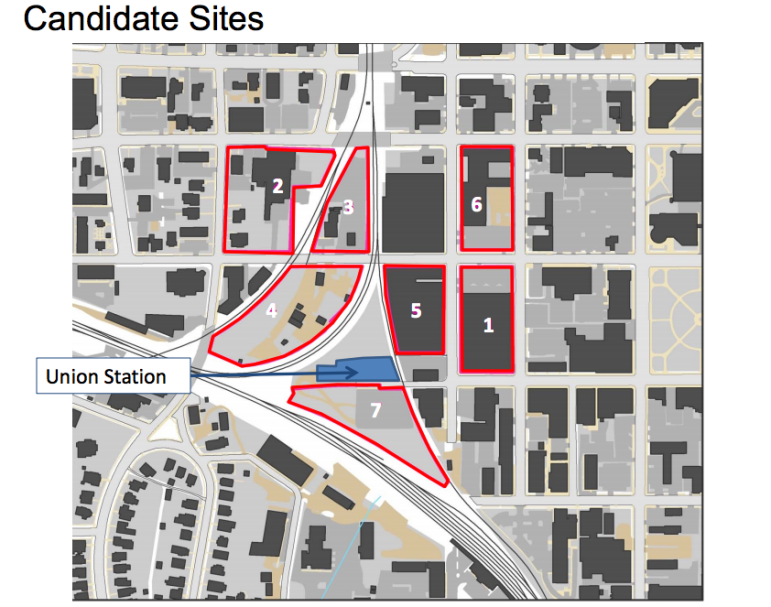 City transit staff has identified these sites as possible locations for central bus station within five minutes of Union Station. This bus station would likely take the brunt of the traffic from Moore Square Station. 
