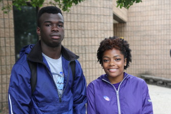 Most first-time voters don't get their feet wet in a municipal election year, but Anthony Gaskins (left) and Shirece Anthony (right), 18-year-old students at Saint Augustine's University, cast ballots for the first time this afternoon at the Tarboro Road Community Center.