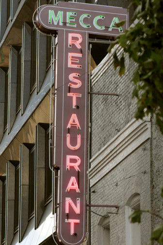 The Mecca restaurant sign downtown. 