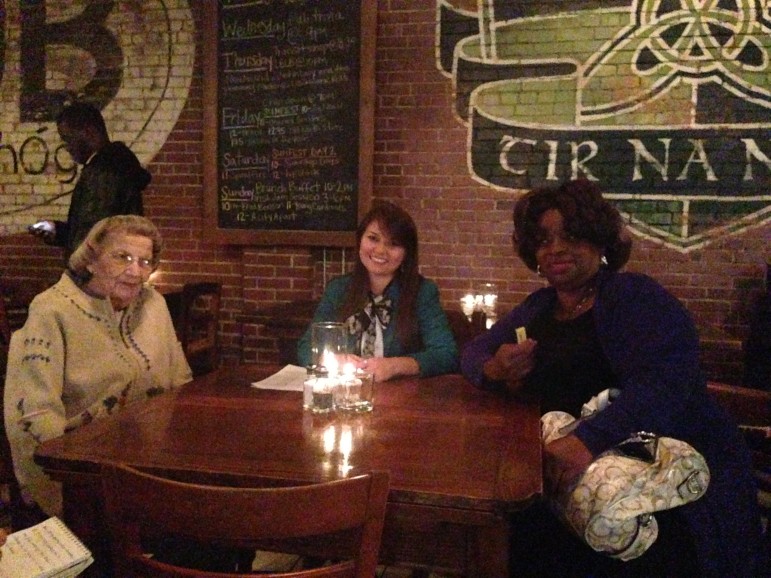 Mayor Nancy MacFarlane's mother, Nicole Jelley (left), waits for the results at Tir Na Nog with Jean Pletcher (center) and Octavia Rainey (right.)