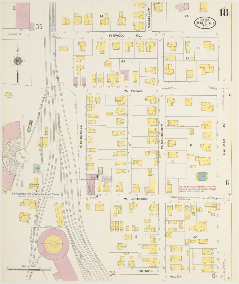 The turntable is visible on an old Raleigh insurance map.  
