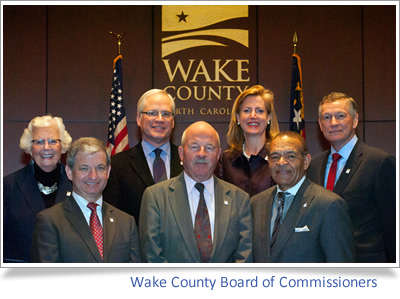 Wake Commissioners, with the exception of Tony Gurley, front left, who recently resigned. 