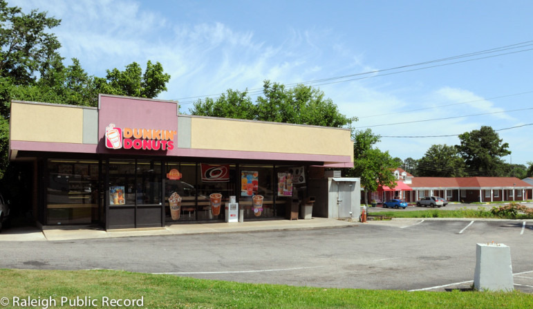 Dunkin' Donuts in July, when it closed. Milner Inn is visible to the right, with Foxy Lady next door.