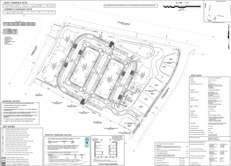 Part of the site plan for the Calvary Trace Apartments