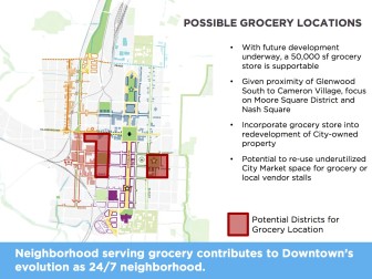 The makers of the new downtown plan received significant feedback on the need for a grocery store, and studied the best potential locations for one