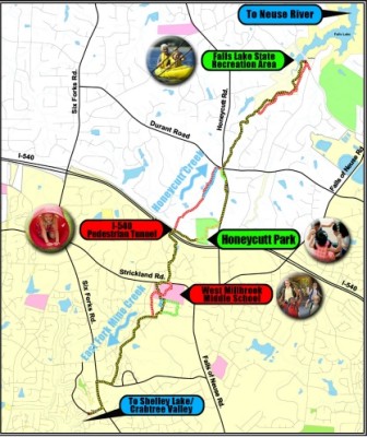 A map of the Honeycutt Greenway Trail