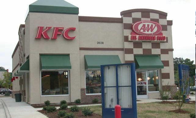 The former KFC has seen better days, like this 2002 photo of when it shared a space with A&W
