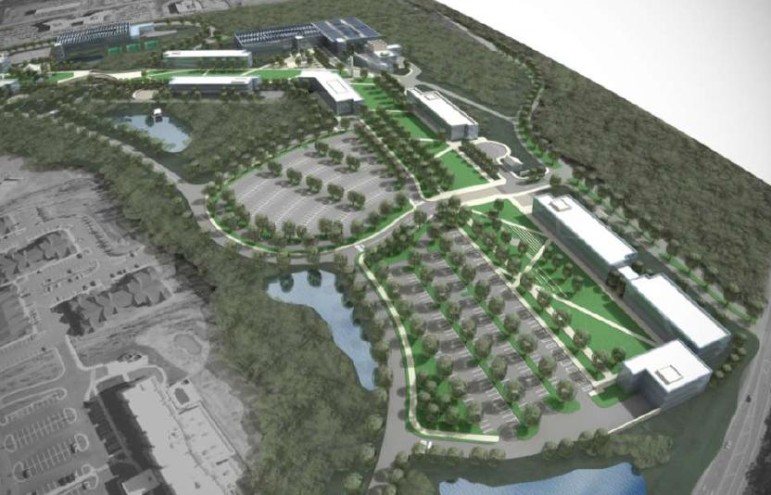 An early rendering of the Wake Tech RTP Campus, from a 2012 presentation