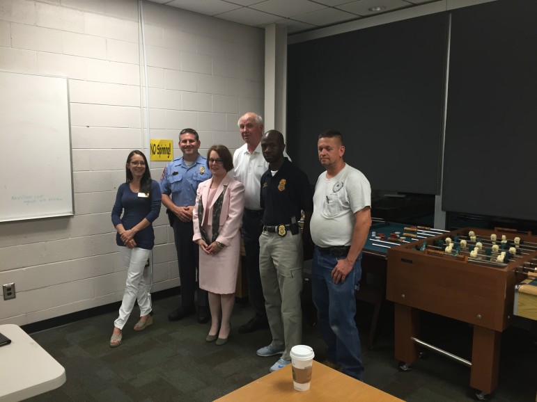 From right to left: CAC co-chair Mark Rakes, ALE Agent Eric Hill, Councilor John Odom, Renee Cowick, Officer CC Gay and CAC co-chair Charity VanHorn