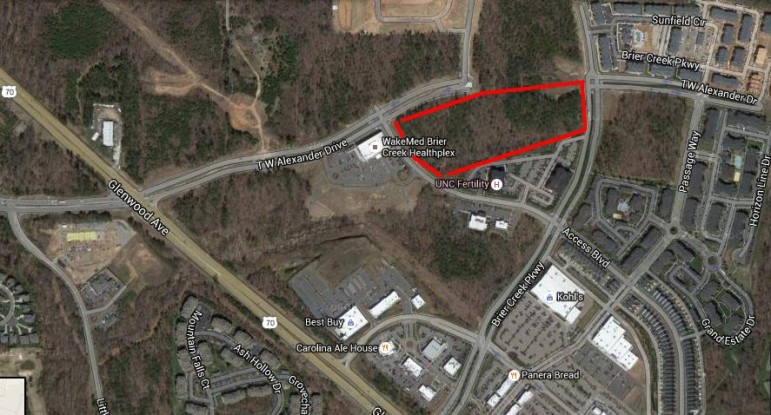The area highlighted in red could be rezoned to allow for a mix of office and residential use