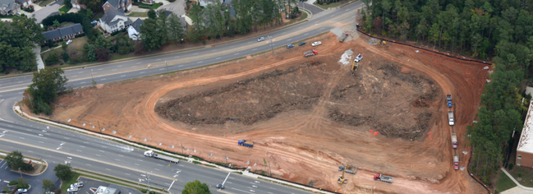 An aerial shot of the site while earthwork was underway