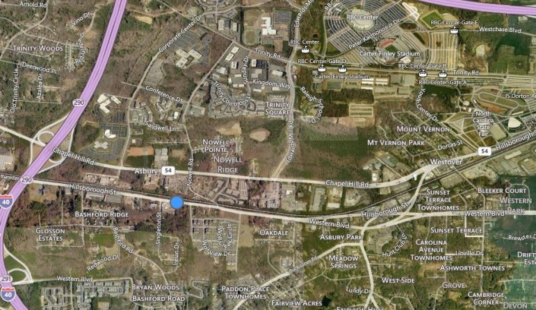 The site in question is indicated by the blue dot