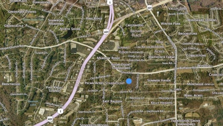 The site, indicated by the blue bubble, could be the site of a new apartment and town home community. 