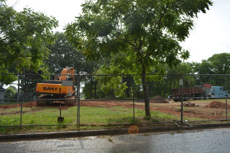 Although the apartments have been torn down, sitework continues on Sawyer Street