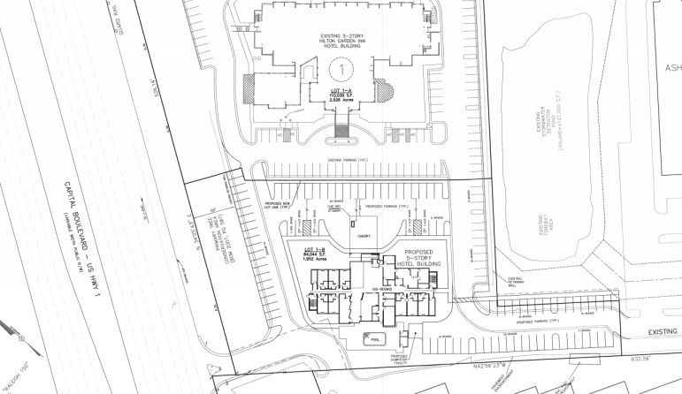The site plan for the new Fairfield Inn and Suites