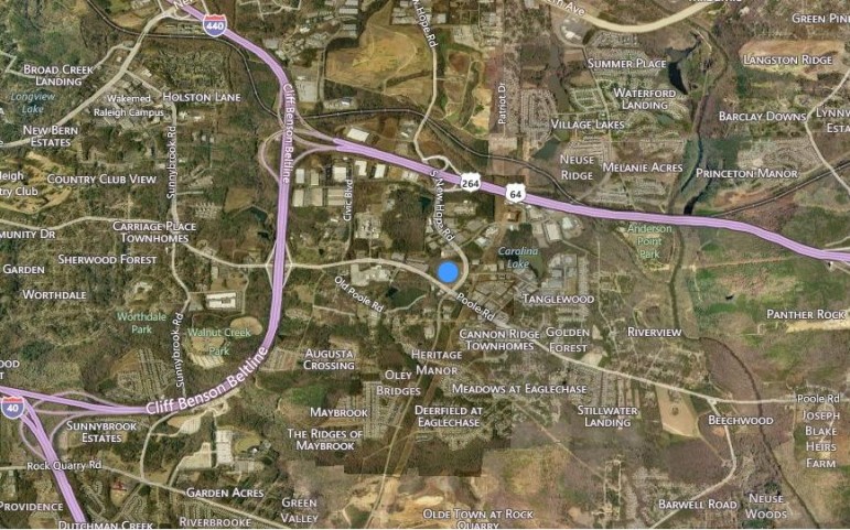 The blue dot is the site of the proposed Wal-Mart