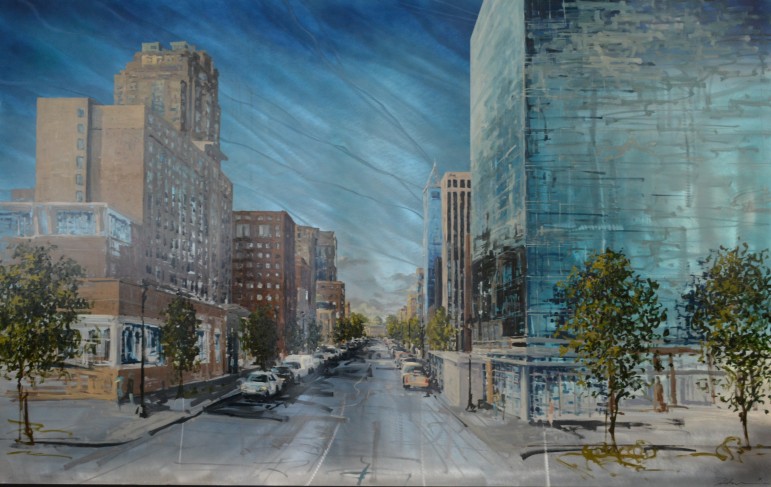 This incredibly cool aluminum painting of Charter Square was done by Scott Harris, and looks much better than any photo this reporter has ever taken of the building