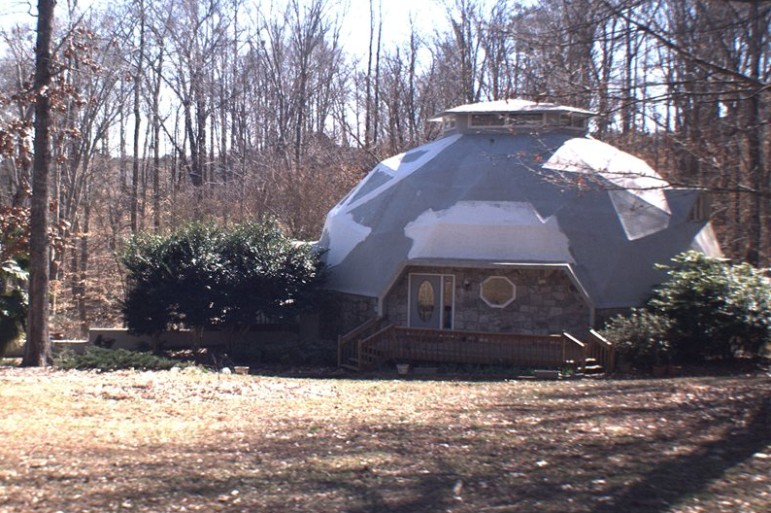 This home is designed in the tradition of the geodesic domes popularized by Buckminster Fuller