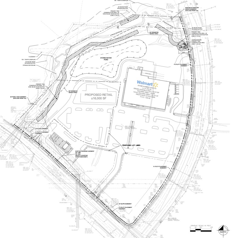 These site plan drawings show a Walmart on the site, although the developers have not confirmed this