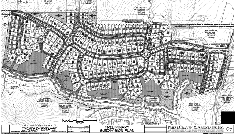 Site plan drawings from S-003-15, Longleaf Estates