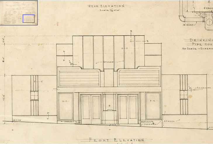 A sketch from the original plans for the Varsity Theater, circa 1940