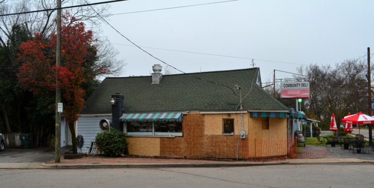 The south-facing side of the Community Deli was struck by a car a few months back