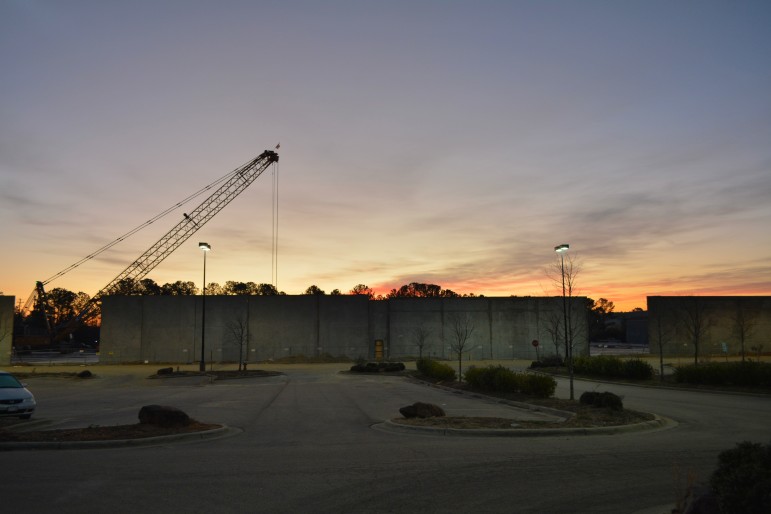 Work on the building that will house the new Best Buy & Hobby Lobby was underway in January