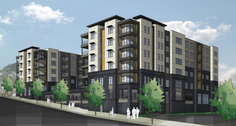 A rendering of the now-scrapped apartments planned for Ridgewood Shopping Center