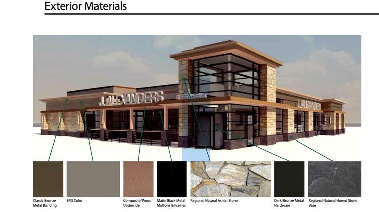 Early renderings for the new J. Alexander's were issued with last year's site plans