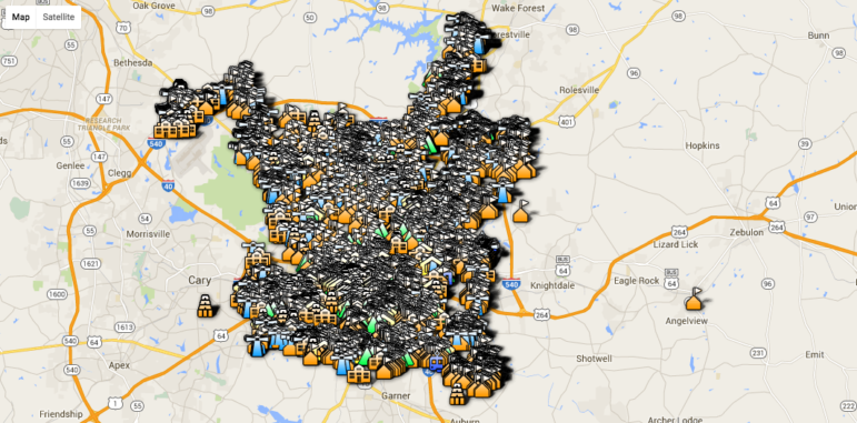 A map of all the rental units in Raleigh