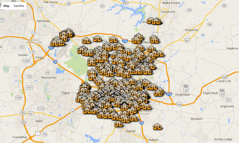 Map of all apartment complexes in Raleigh