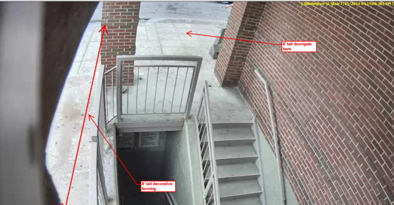 The stairwell's interior prior to the construction of the fence