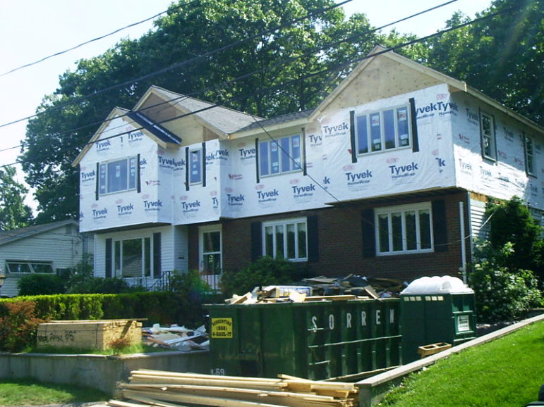A second-story addition in progress