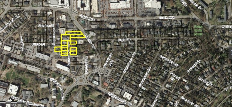 The area highlighted in yellow indicates the future site of the Hillstone Cameron Village apartments